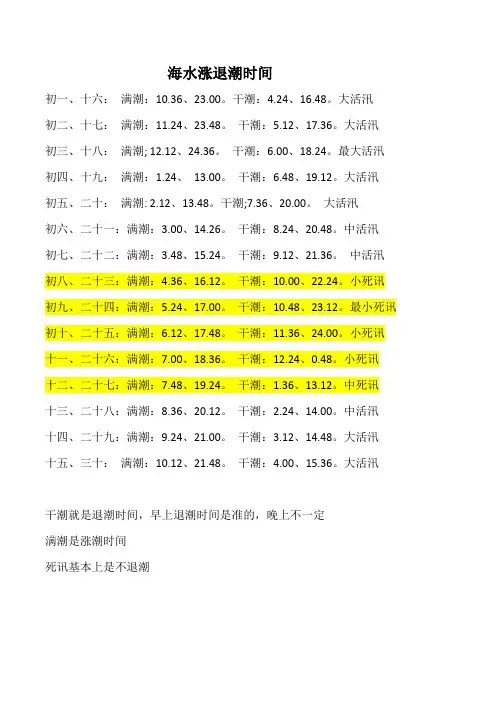 海水退潮涨潮时间