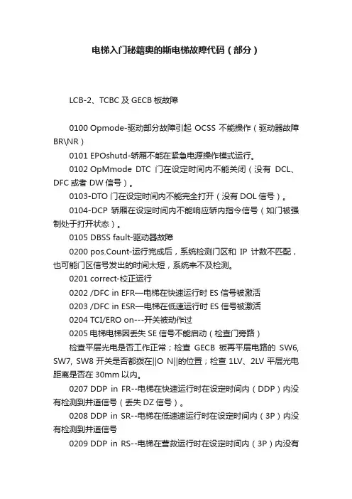 电梯入门秘籍奥的斯电梯故障代码（部分）