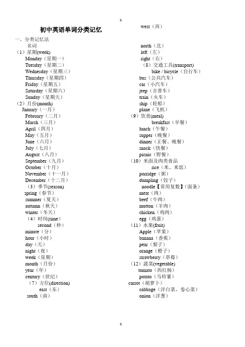 初中英语单词分类记忆大全(打印版)