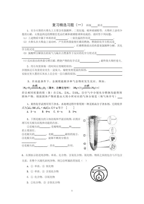 八年级下,科学复习,精选习题1