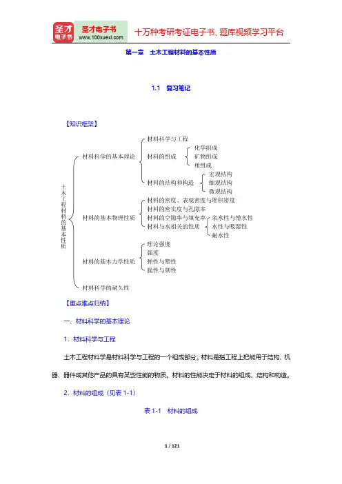 湖南大学等四校合编《土木工程材料》(第2版)笔记和课后习题(含考研真题)详解-第一章至第三章【圣才出
