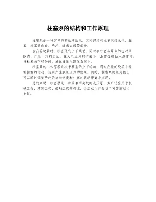 柱塞泵的结构和工作原理