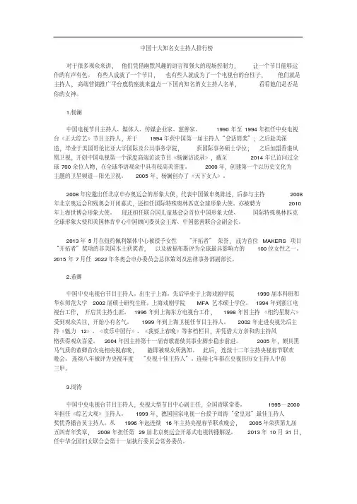 中国十大知名女主持人排行榜