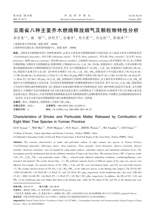 云南省八种主要乔木燃烧释放烟气及颗粒物特性分析
