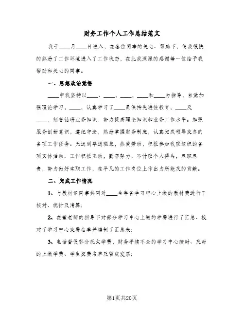 财务工作个人工作总结范文（5篇）