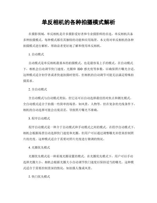 单反相机的各种拍摄模式解析