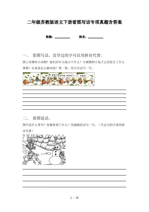 二年级苏教版语文下册看图写话专项真题含答案