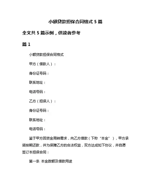 小额贷款担保合同格式5篇
