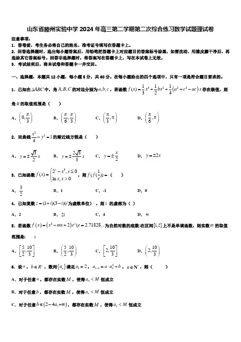 山东省滕州实验中学2024年高三第二学期第二次综合练习数学试题理试卷