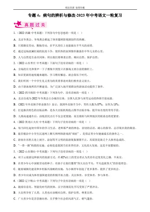 专题04：病句的辨析与修改-备战2023年中考语文一轮复习(解析版)