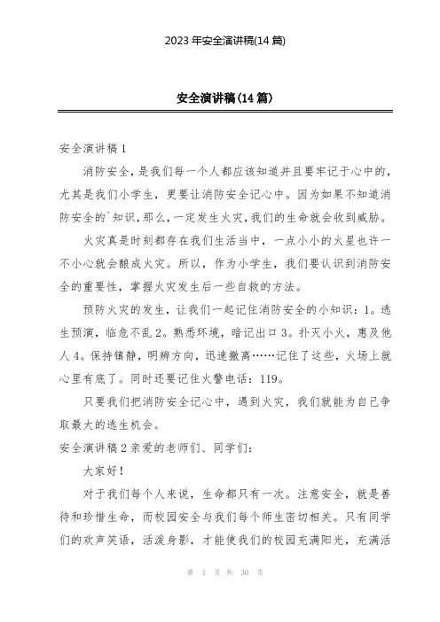 2023年安全演讲稿(14篇)