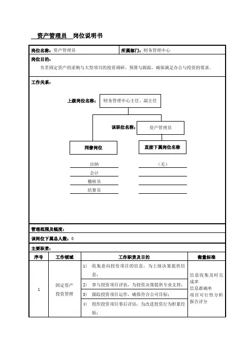 资产管理员岗位说明书范例