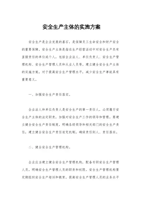 安全生产主体的实施方案