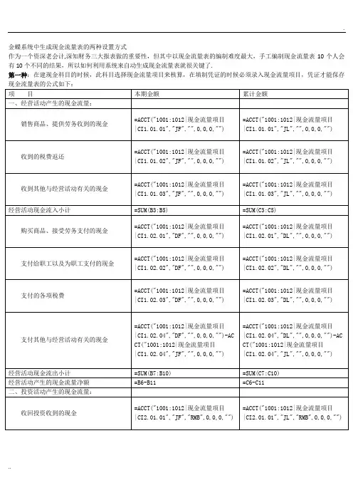 金蝶系统生成现金流量表的两种方式