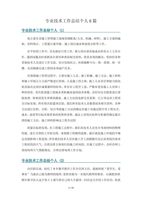 专业技术工作总结个人6篇