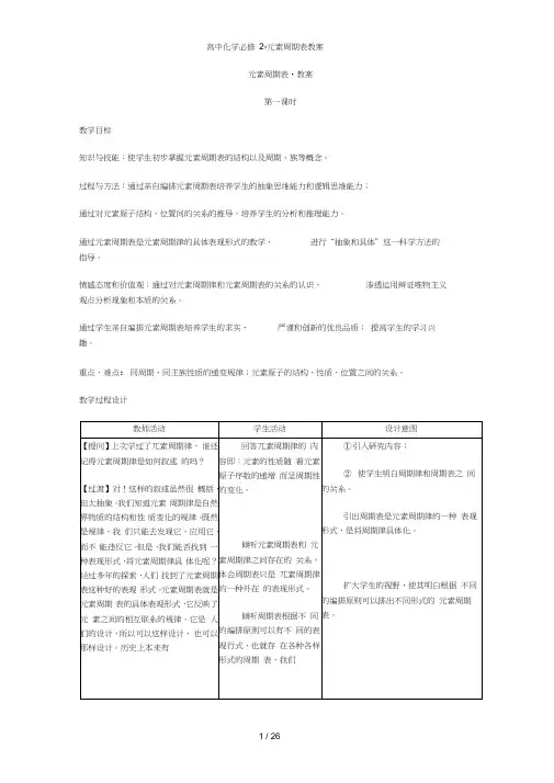 高中化学必修2-元素周期表教案