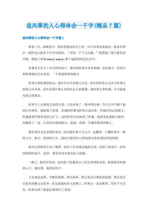 追风筝的人心得体会一千字(精品7篇).doc