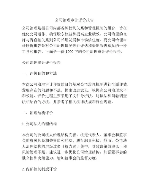 公司治理审计评价报告