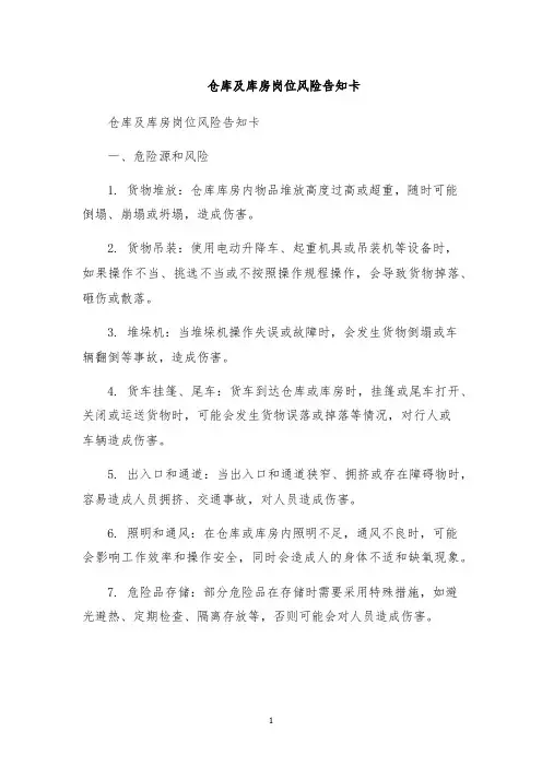 仓库及库房岗位风险告知卡