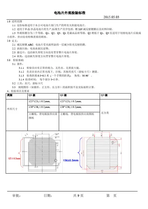 电池片外观检验标准