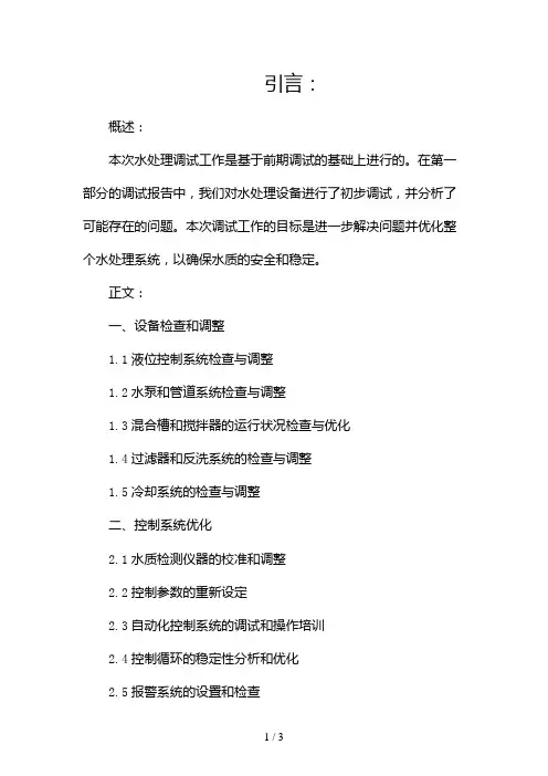 水处理调试报告2024