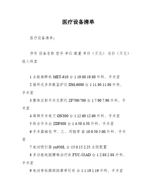医疗设备清单