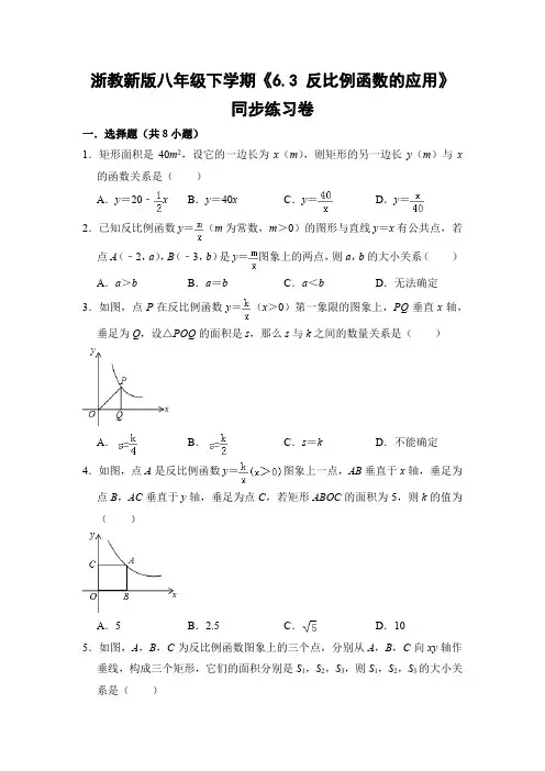浙教版初中数学八年级下册《6.3 反比例函数的应用》同步练习卷