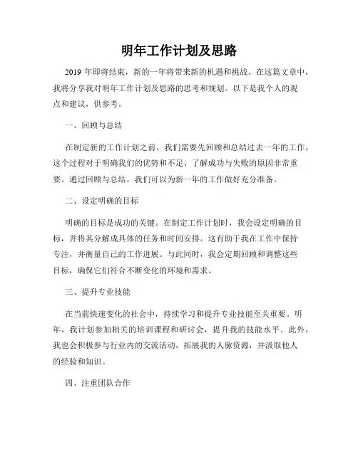 明年工作计划及思路