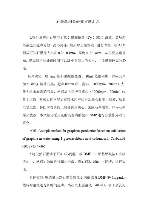 石墨烯相关研究文献汇总