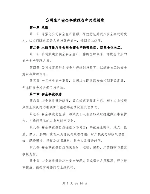 公司生产安全事故报告和处理制度（五篇）