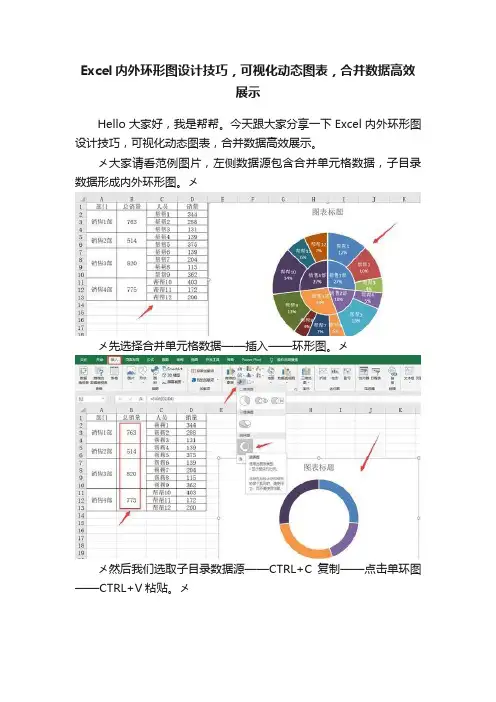Excel内外环形图设计技巧，可视化动态图表，合并数据高效展示
