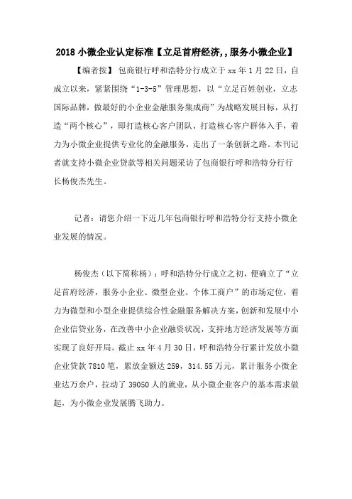 2018小微企业认定标准【立足首府经济,,服务小微企业】