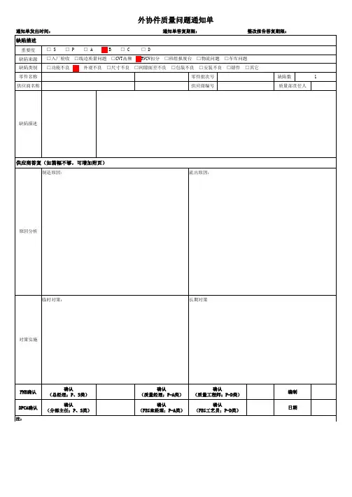 外协件质量问题通知单