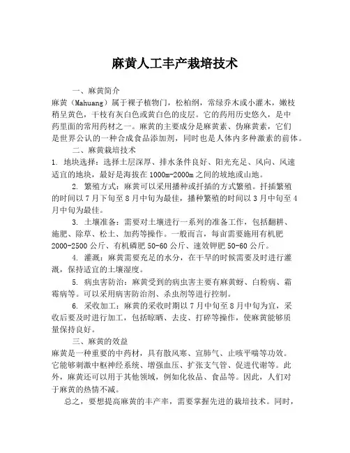 麻黄人工丰产栽培技术