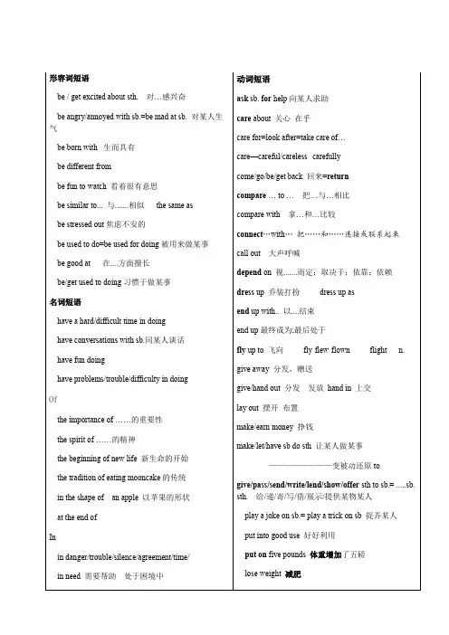 人教版九年级英语Unit 1-2 知识点归纳