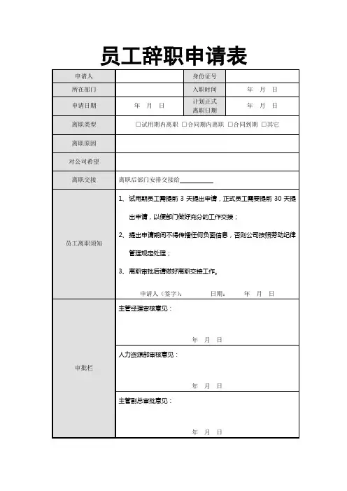 (完整word版)员工辞职申请表(免费下载)