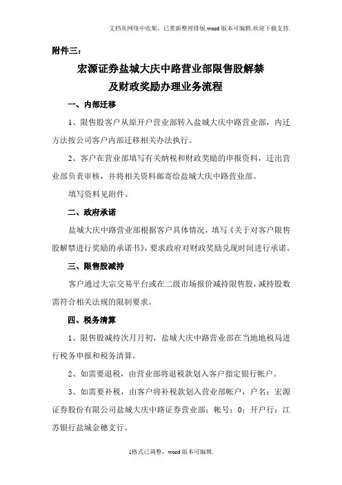 限售股解禁业务流程