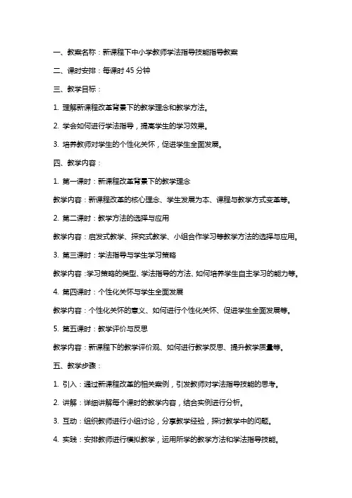 新课程下中小学教师学法指导技能指导教案