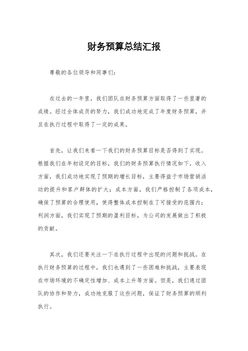 财务预算总结汇报