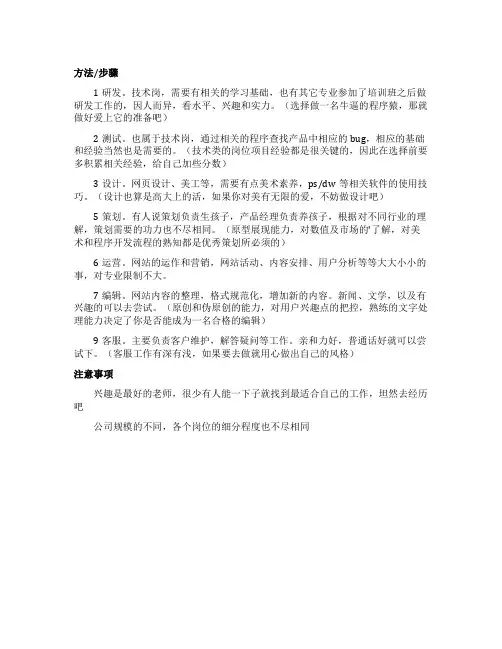 互联网服务行业有哪些职位