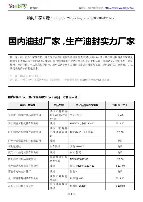国内油封厂家,生产油封实力厂家推荐2018.07