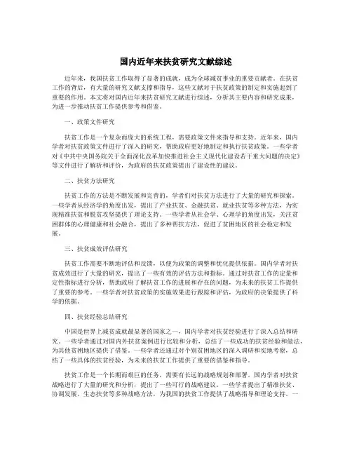 国内近年来扶贫研究文献综述