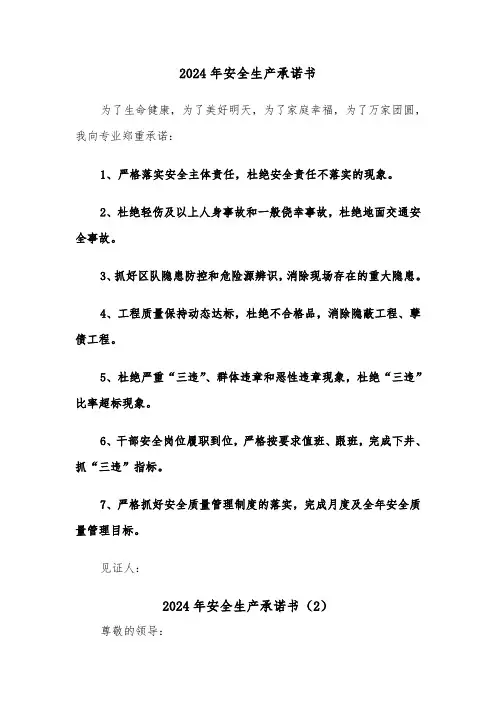 2024年安全生产承诺书(5篇)