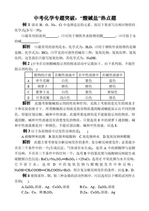中考化学专题突破：“酸碱盐”热点题