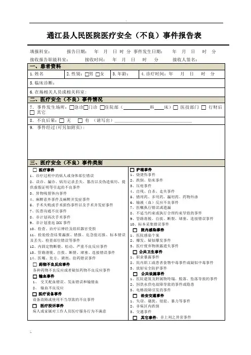 不良事件报告表(模板)