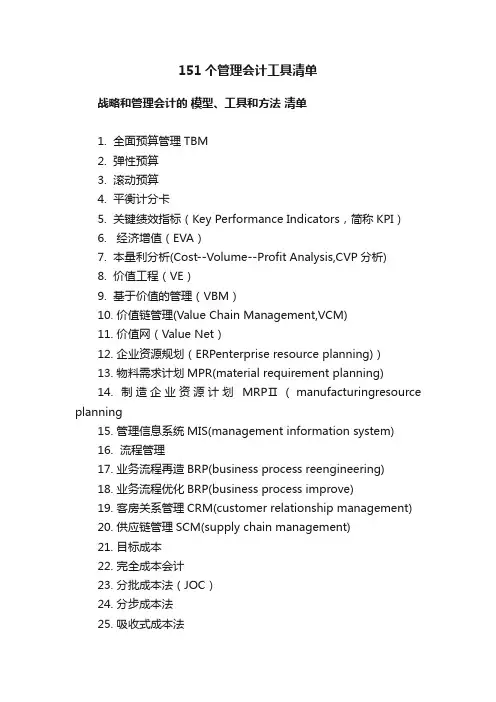 151个管理会计工具清单