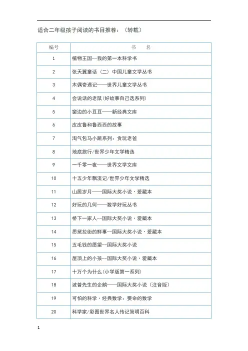适合二年级孩子阅读的书目推荐