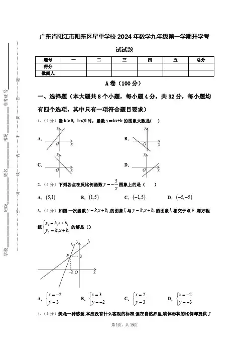 广东省阳江市阳东区星重学校2024年数学九年级第一学期开学考试试题【含答案】