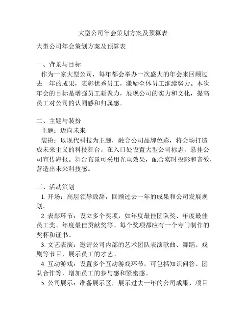 大型公司年会策划方案及预算表