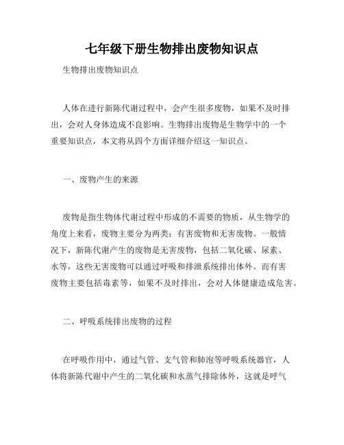 七年级下册生物排出废物知识点